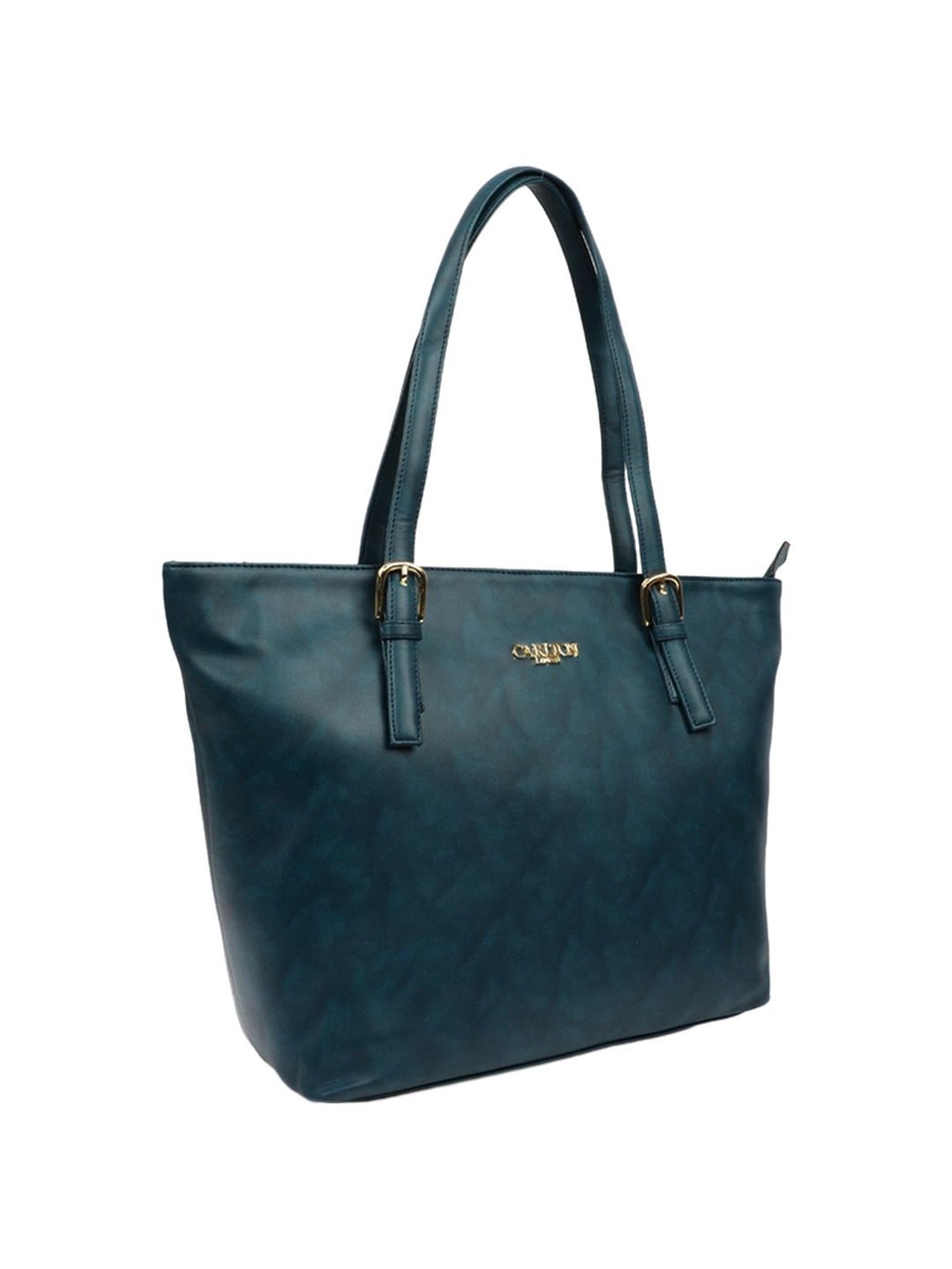 Carlton London Navy Blue Solid Medium Tote Handbag