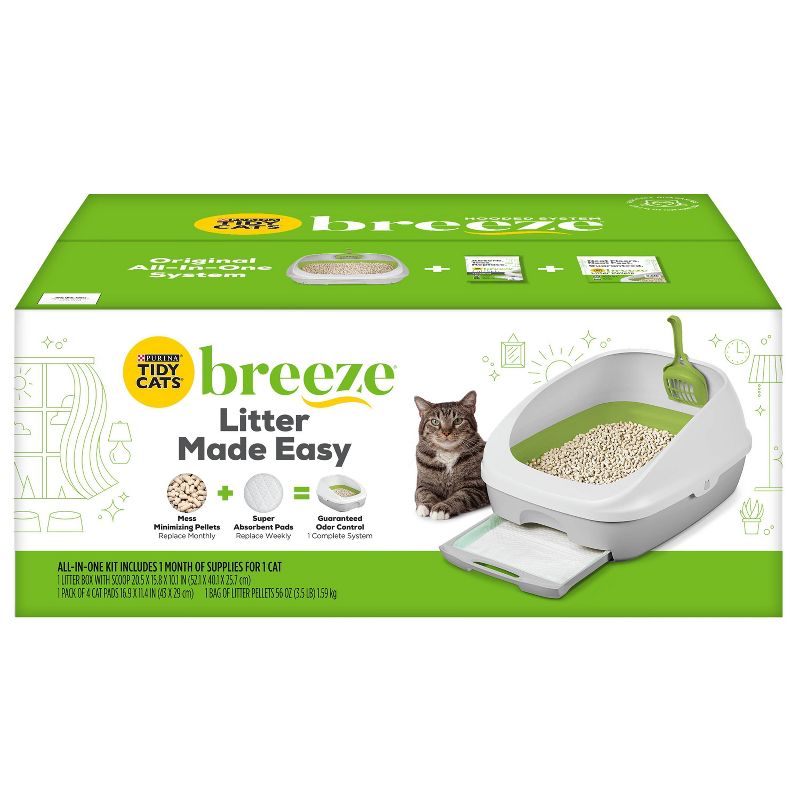 Purina Tidy Cats Litter Box System BREEZE System Starter Kit Litter Box Litter Pellets & Pads