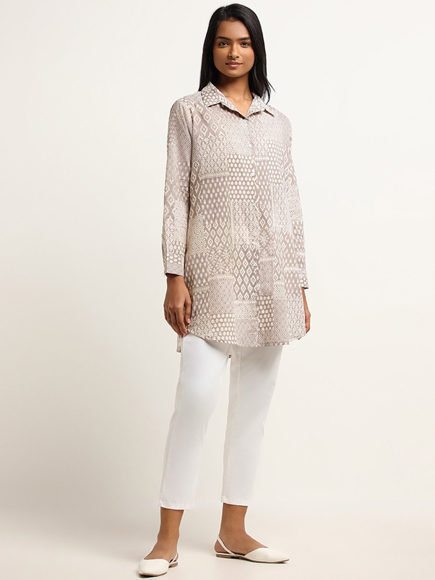 Utsa by Westside Beige Printed Patchwork Tunic