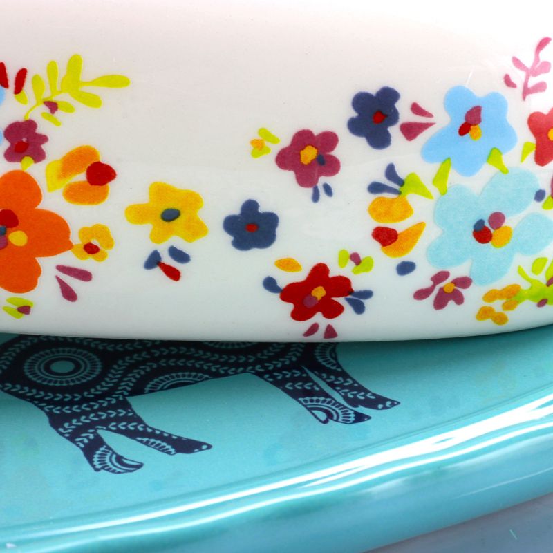 Gibson Urban Market Life on the Farm 8.75 Inch Ceramic Figural Rooster Butter Dish in Teal and Floral