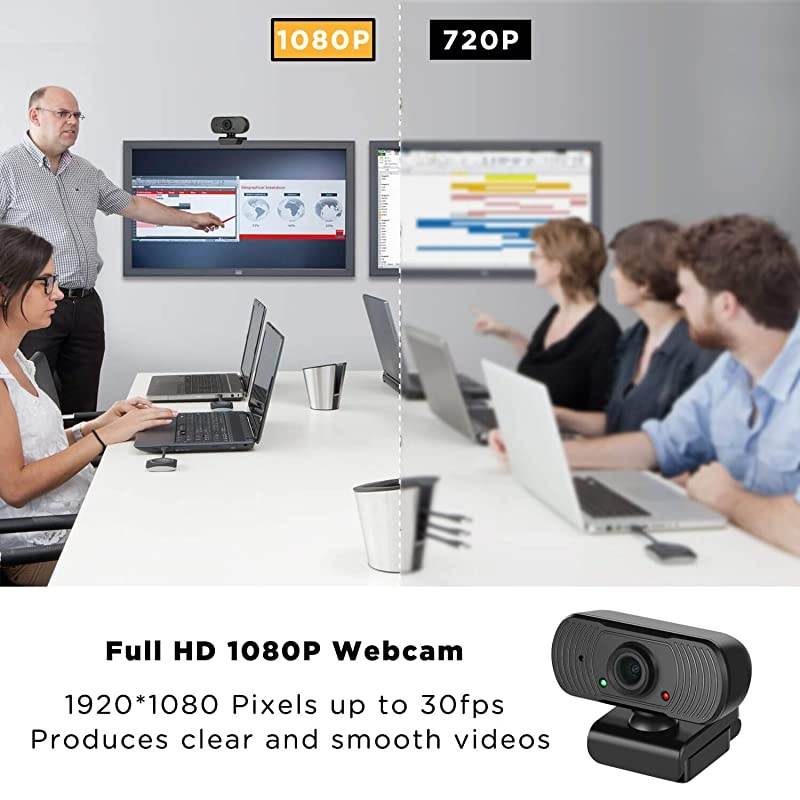 Webcam with Microphone for Desktop PC Laptop Mac Computer Plug and Play USB Web Camera for Online Teaching Learning Class Video Meeting Calling Conferencing Cam