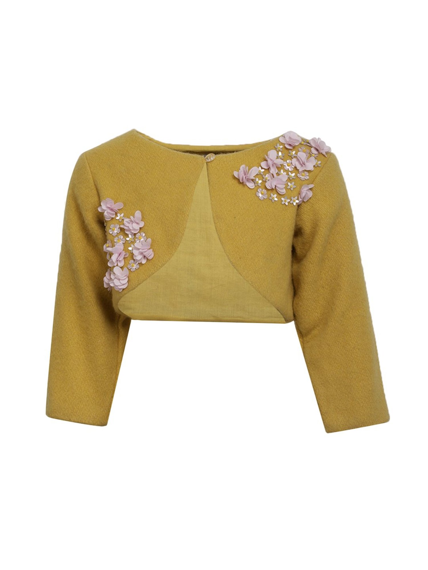 A Little Fable Kids Mustard Applique Shrug