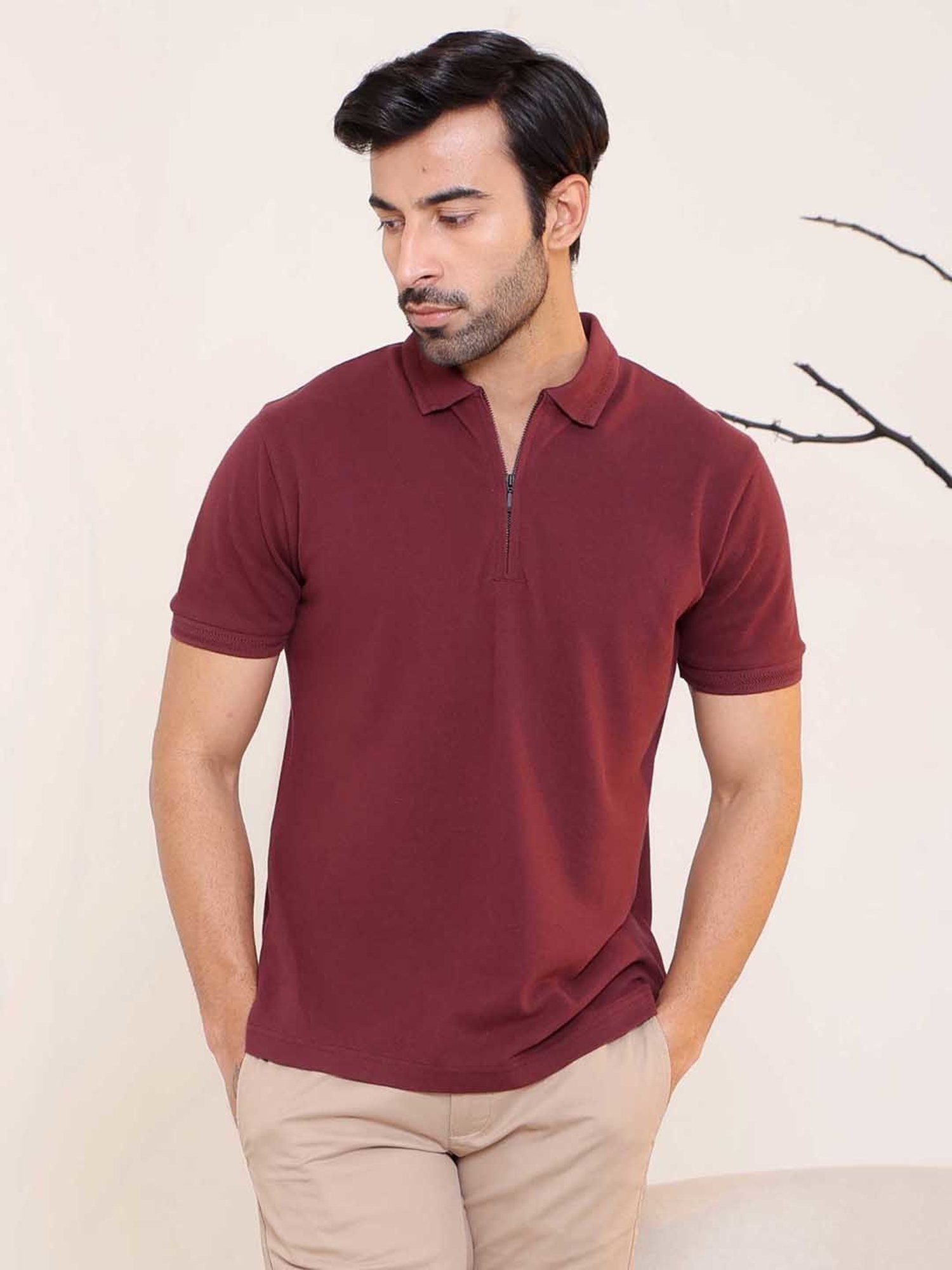 SUBTRACT Maroon Regular Fit Cotton Polo T-Shirt