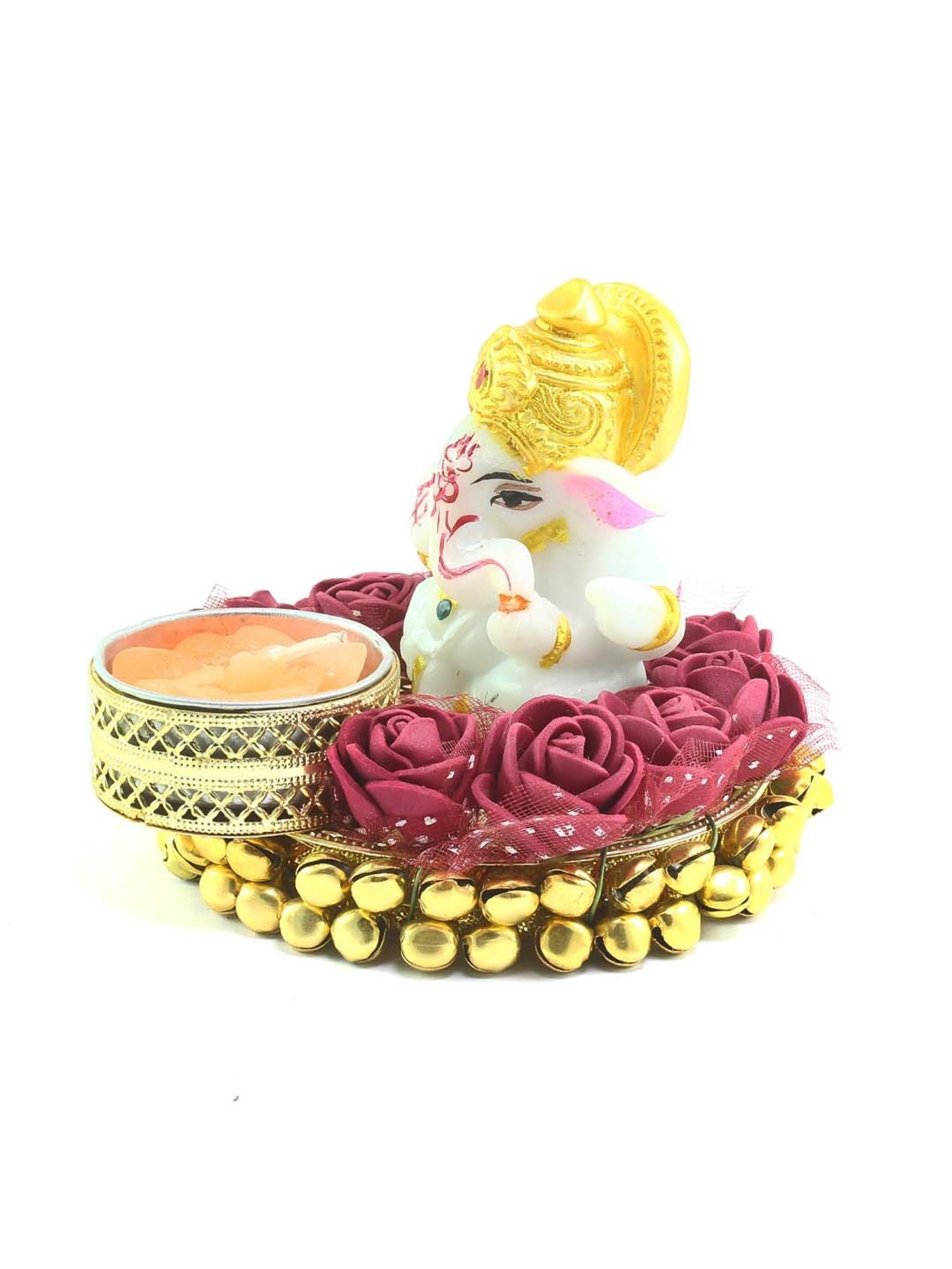 eCraftIndia Lord Ganesha Idol on Decorative Plate with Tea Light Holder