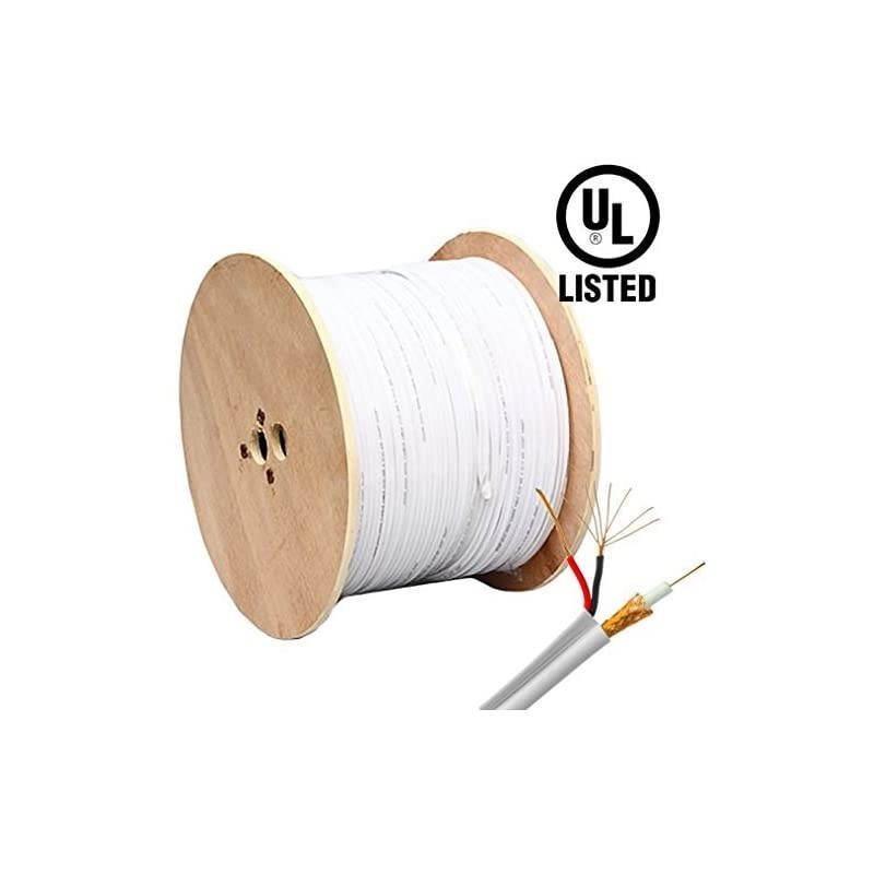 Video Power Cable, 1000ft Siamese Coaxial RG59 Cable Wire for CCTV Security Camera, Wire Cord for HD (TVI/AHD/CVI/Analog) Security Camera, Combo Video & Power - 20AWG, Pull Out Box White