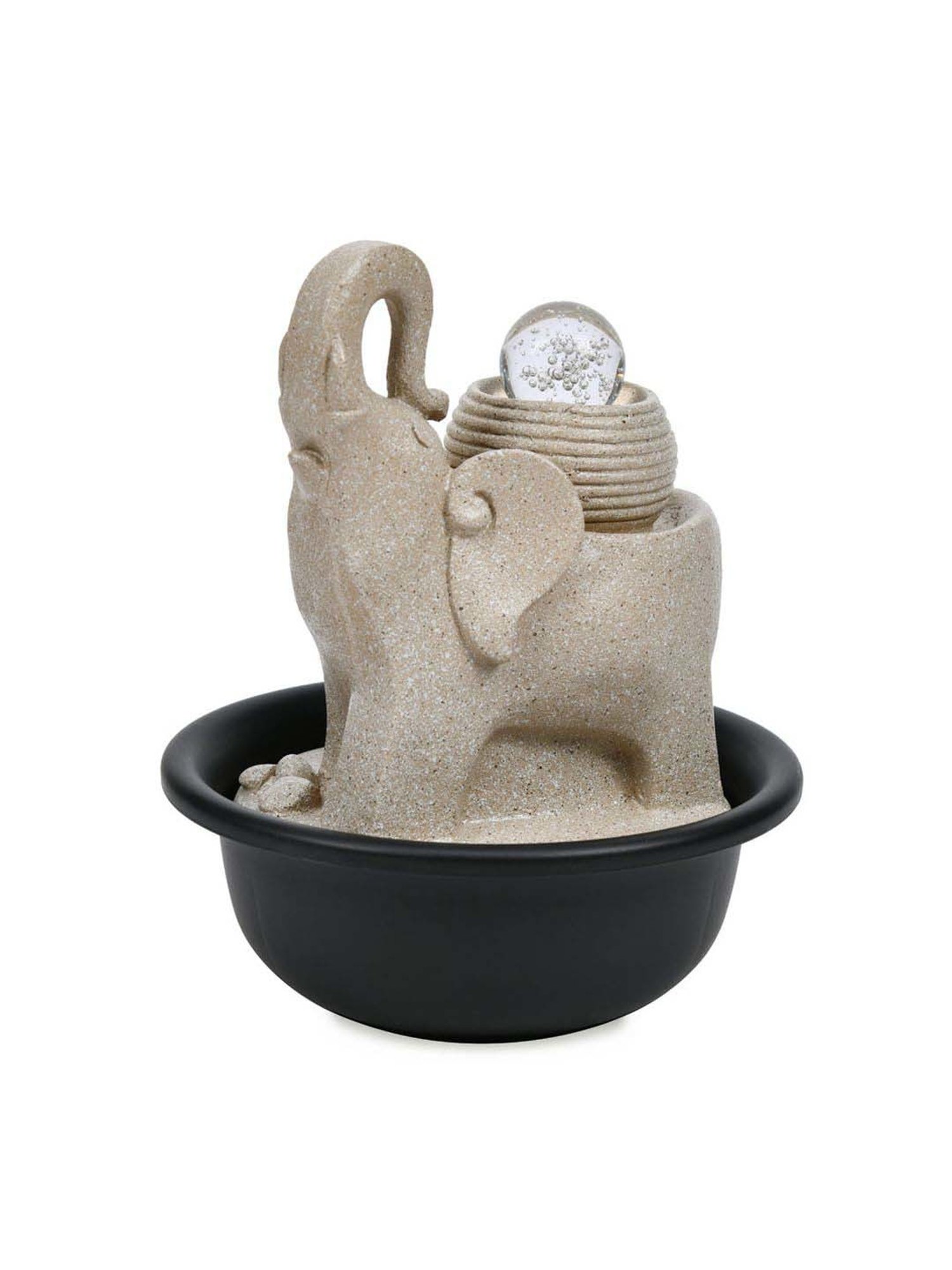@home Beige Resin Elephant Trunk Decorative Water Fountain With Led Light