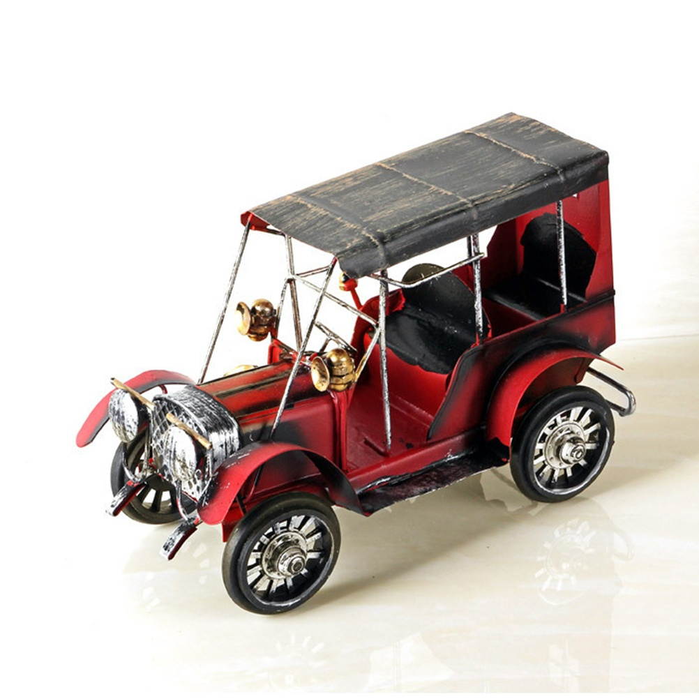 Metal Antique Vintage Car Model Home Decor Ornaments Handmade Handcraft Collections Vehicle Toys Photography Props (White)