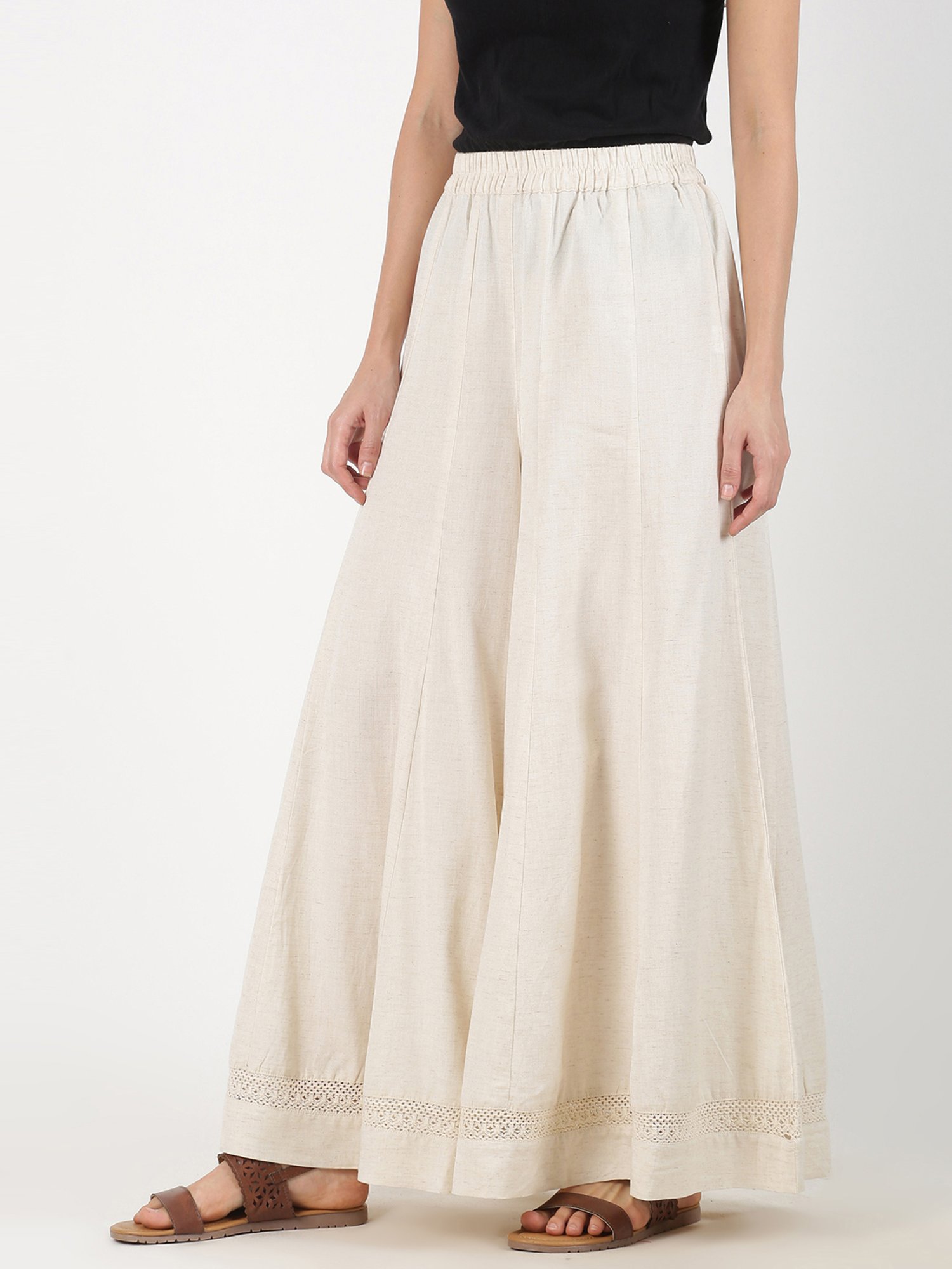 Saffron Threads Off-White Embroidered Palazzos