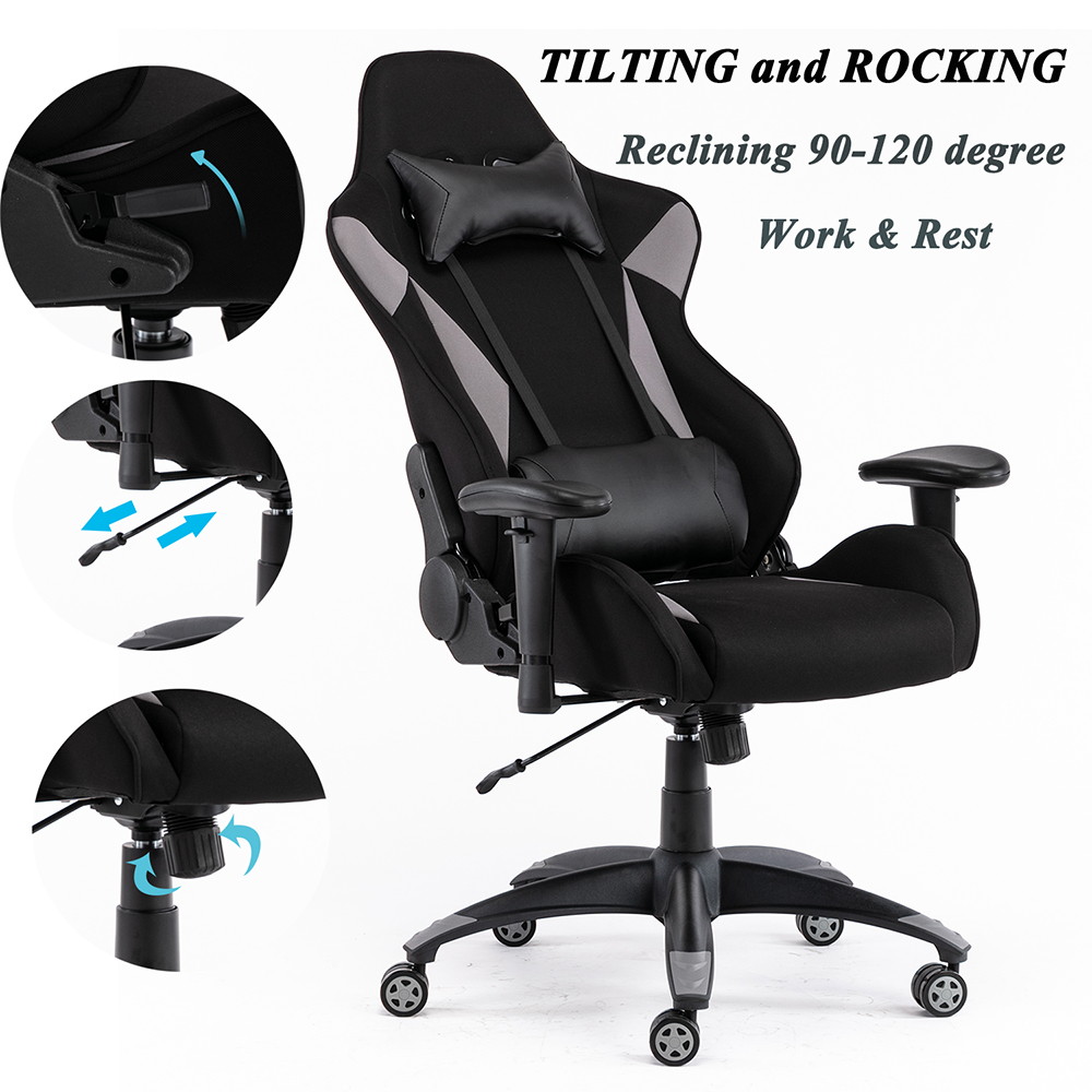 Gaming Chair, High Back Computer Chair Tilt Back Adjustable Armrest Height with Lumbar Support Headrest
