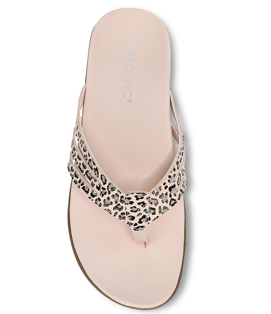 Vionic Alta Leopard Print Leather Thong Flat Sandals