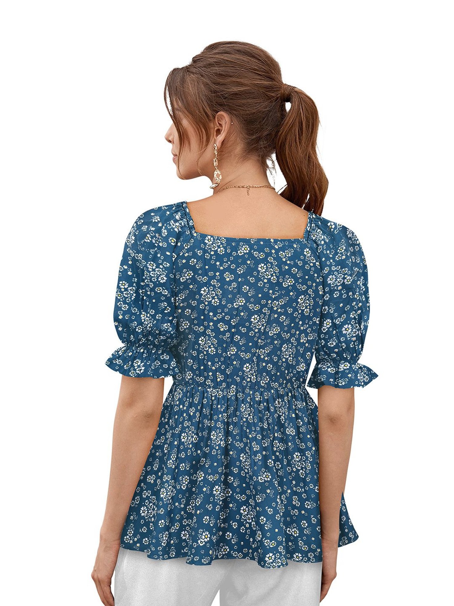 KERI PERRY Teal Floral Print Top