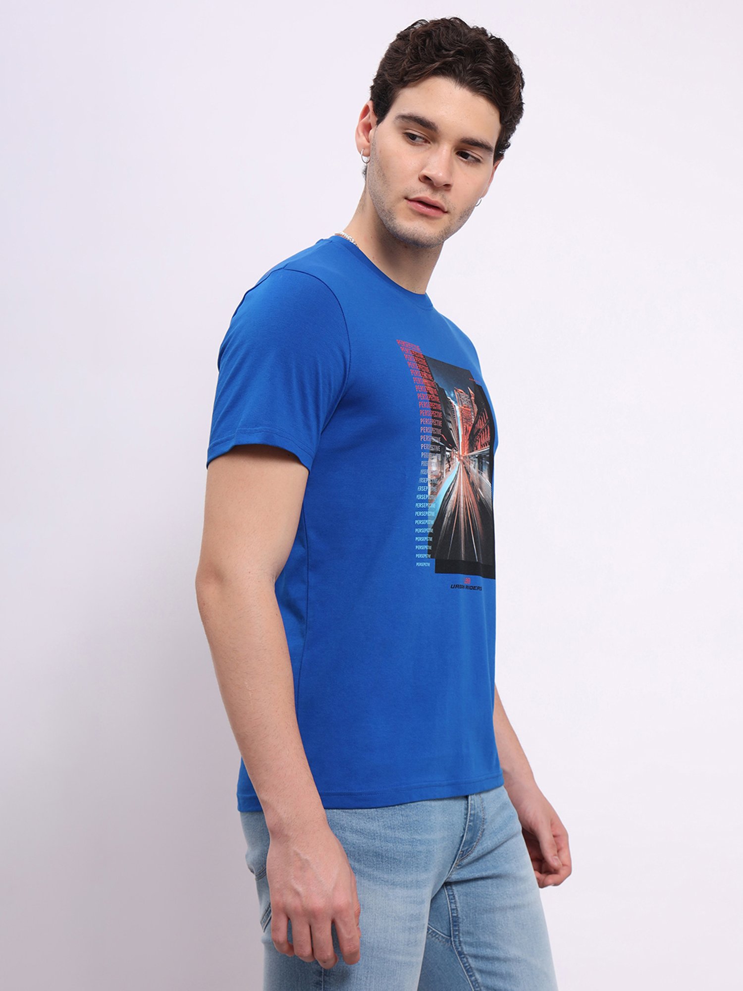 Lee Blue Regular Fit Graphic Print Cotton Crew T-Shirt