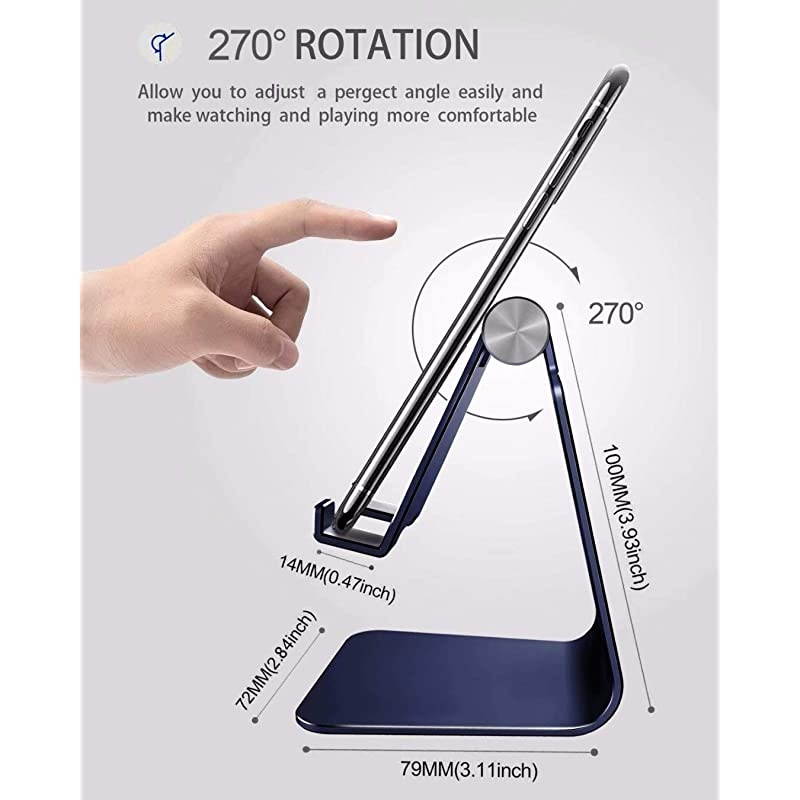 Adjustable Cell Phone Stand,  Phone Stand, Cradle, Dock, Holder, Aluminum Desktop Stand Compatible with iPhone Xs Max Xr 8 7 6 6s Plus 5s Charging, Accessories Desk,All Smart Phone-Navy Blue