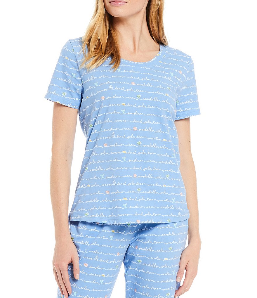 Sleep Sense Vacation Script Printed Jersey Knit Coordinating Sleep Tee