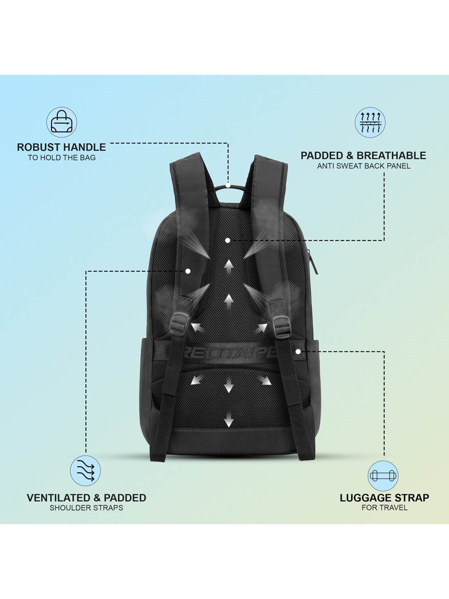 Red Tape 32 L Black Large Laptop Backpack