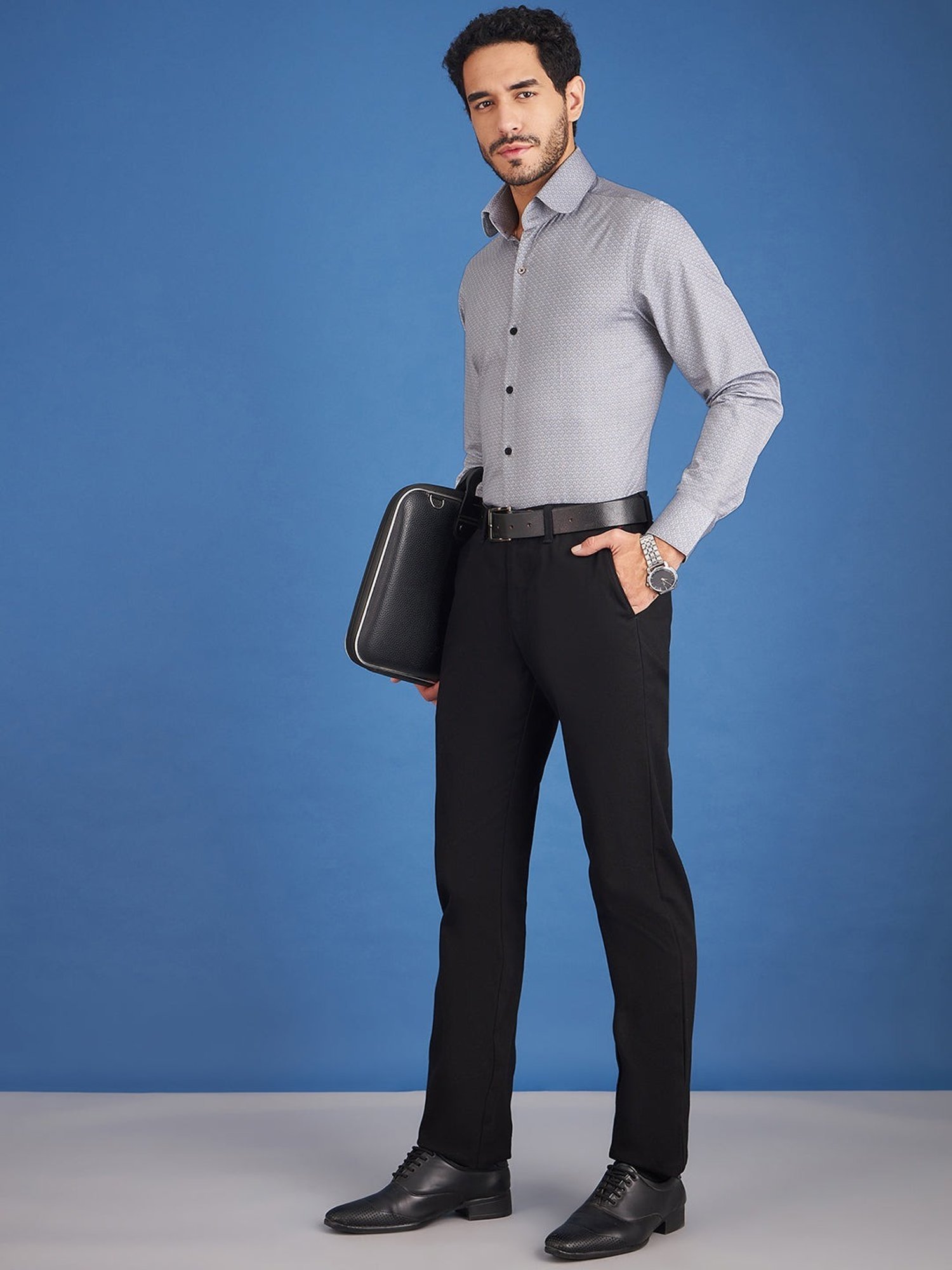 Louis Stitch Grey Cotton Regular Fit Printed Shirt