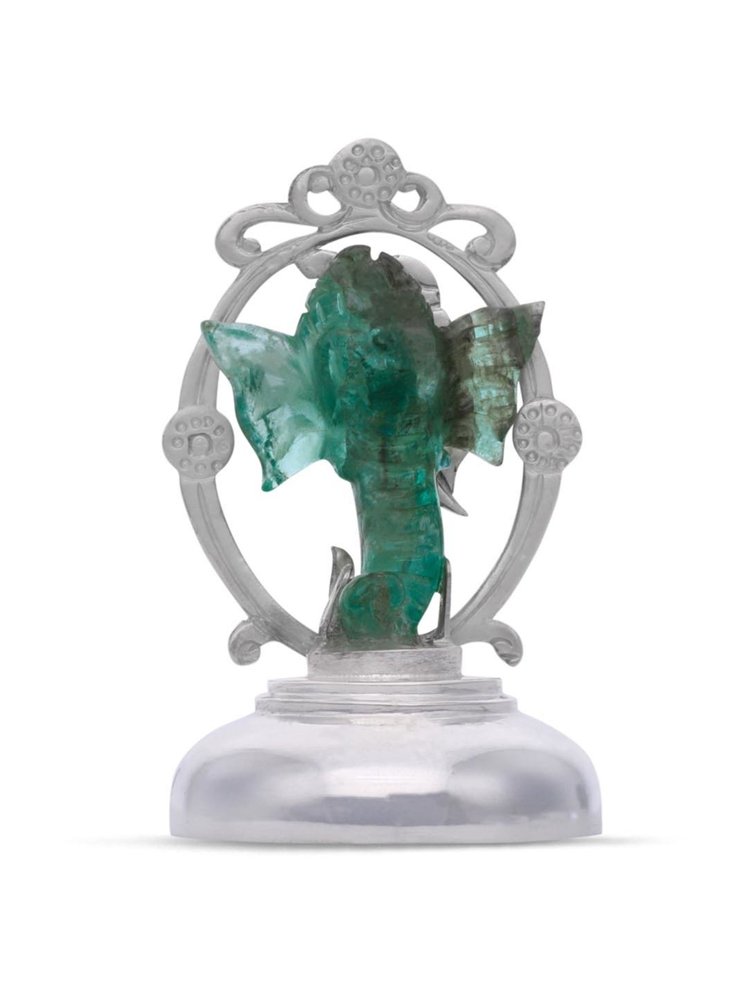 CKC 92.5 Sterling Silver Prabhavali with Carved Emerald Ganapati Divine Idol