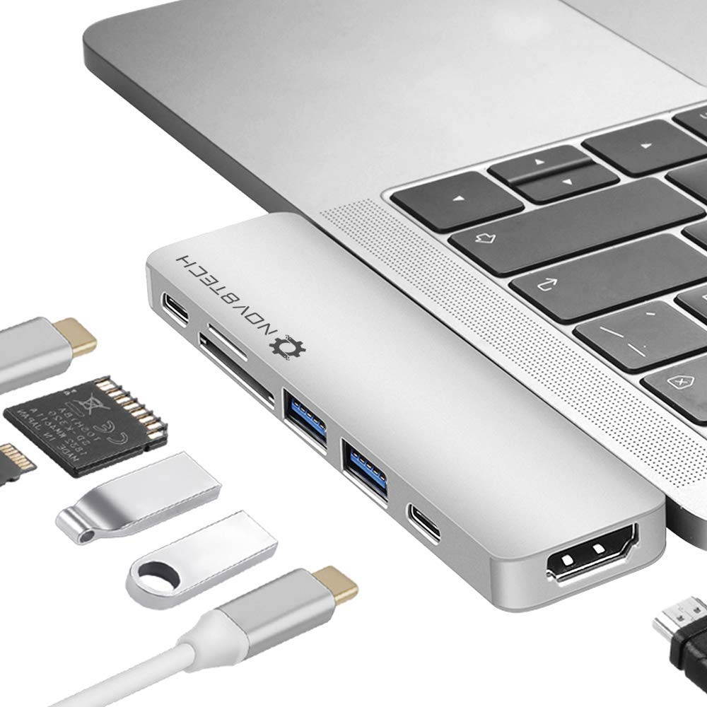 NOV8Tech USB C Hub Docking Station for MacBook Pro 2019-16 and MacBook Air 2019-18 7 in 2, 4K HDMI, Thunderbolt 3 100W PD Charger 40GBps Data, 2xUSB 3.0, USB 3.1 C 5GBps, SD/MicroSD Card Reader 7 in 1
