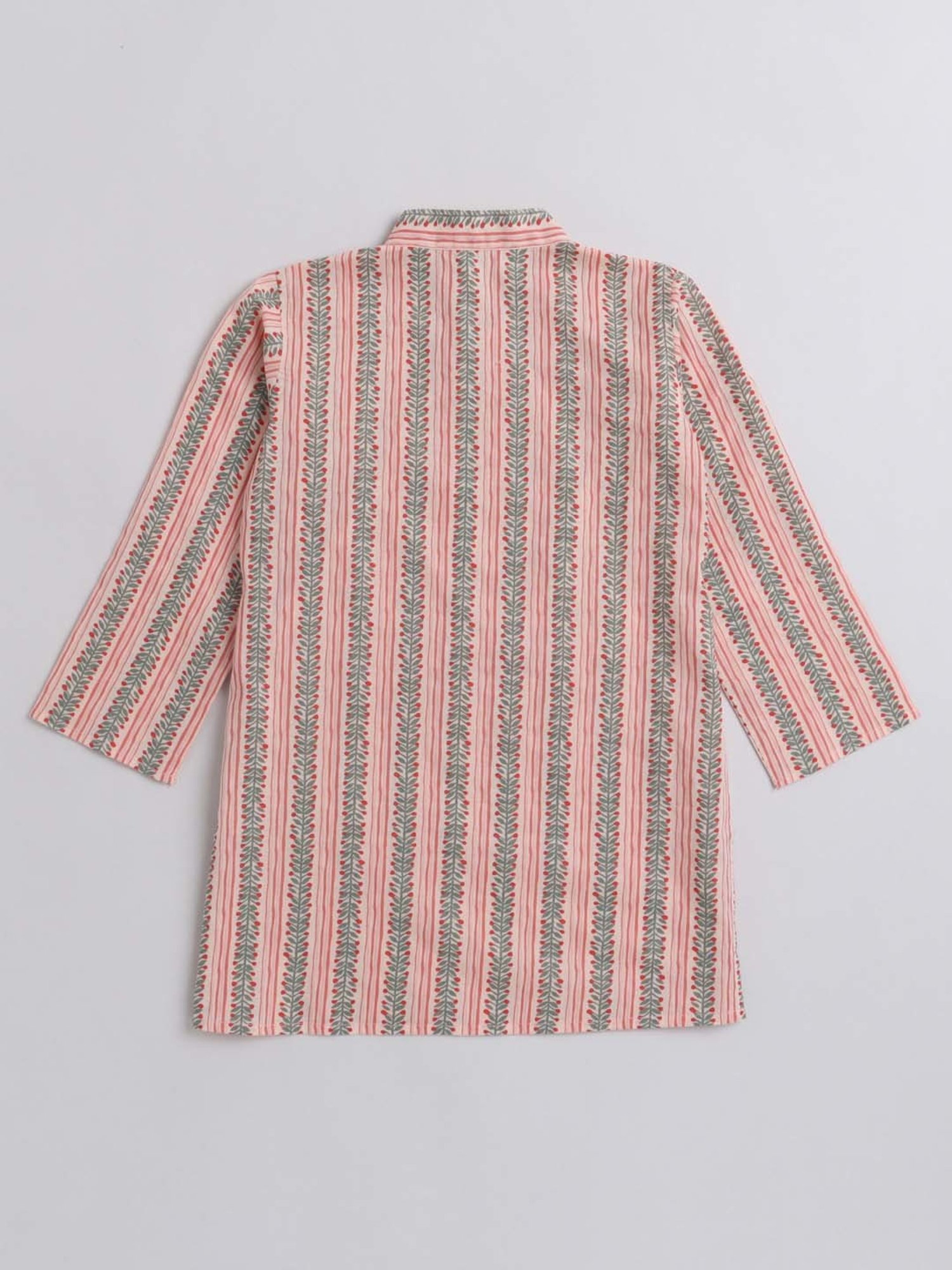 The Magic Wand Kids Peach & White Cotton Printed Full Sleeves Kurta Set