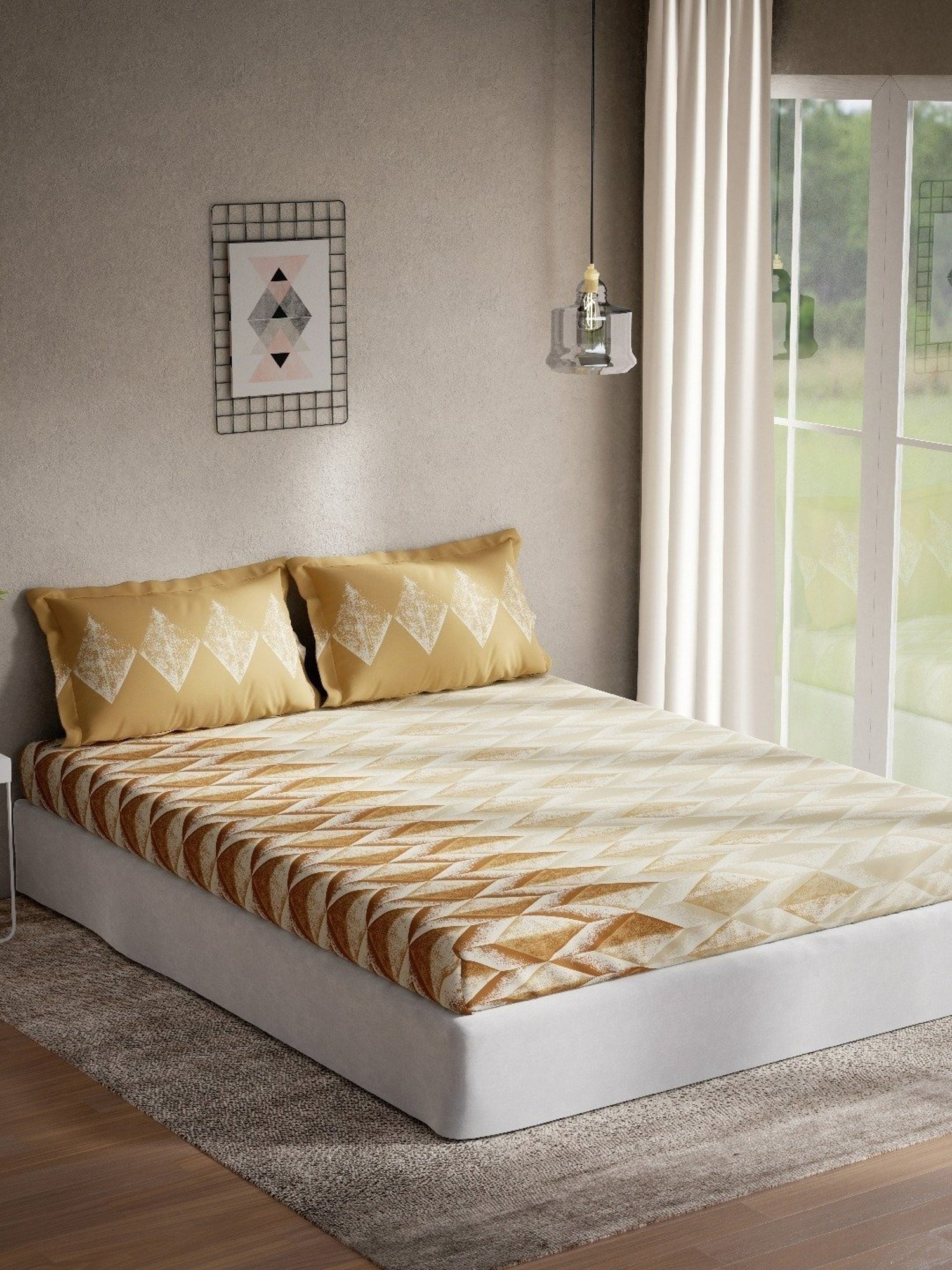 DDecor Abstract Brown 144 TC Cotton Queen Bedsheet with 2 Pillow covers