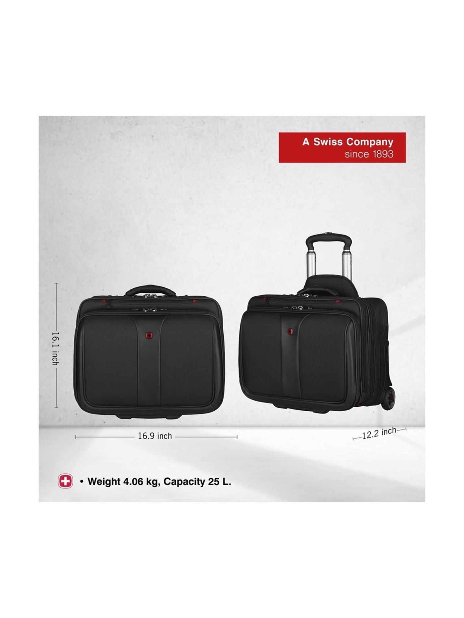 Wenger Patriot Black 2 Wheels Medium Soft Cabin Trolley - 43 cm