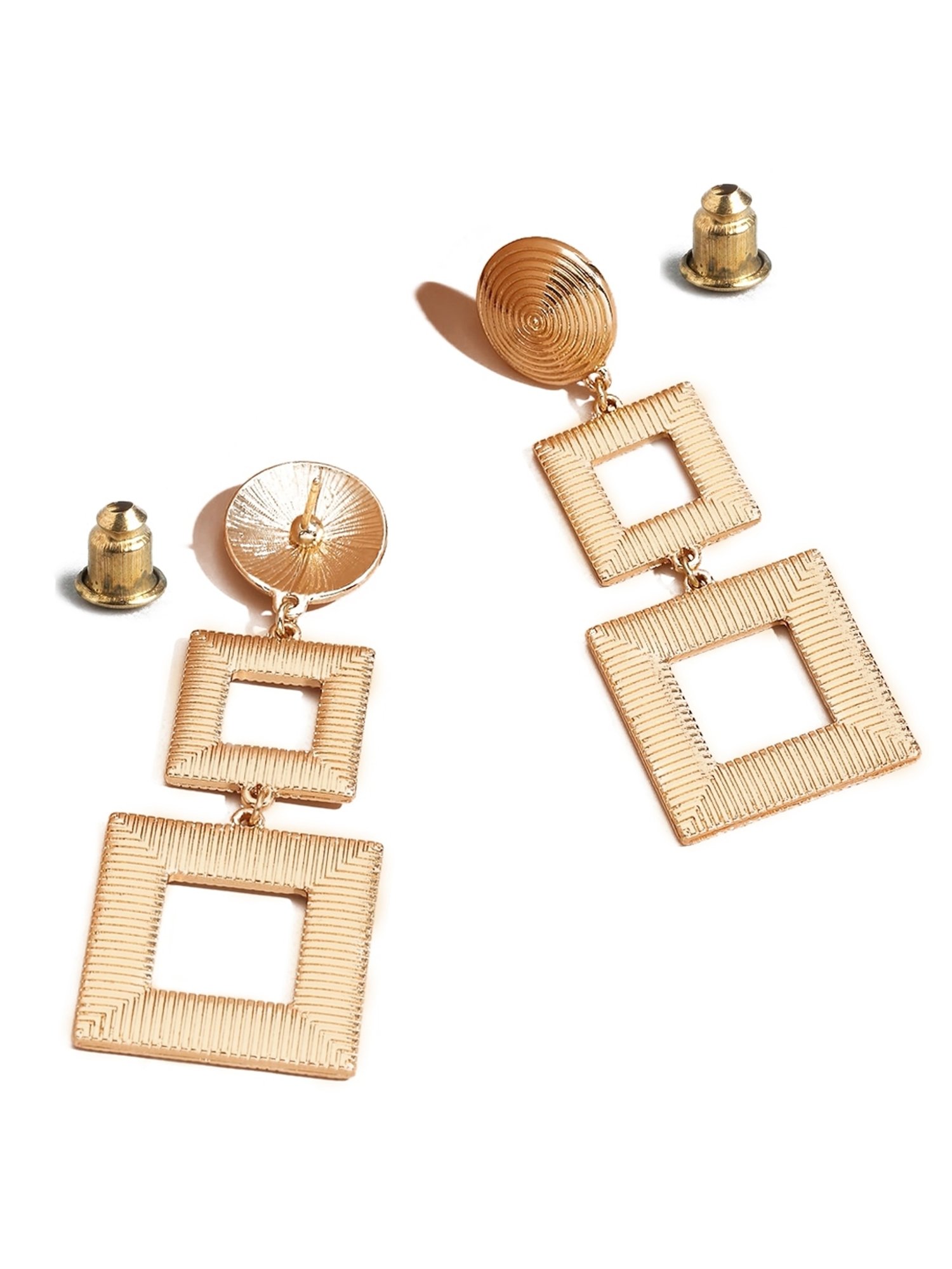 OOMPH Golden Tone Square Vintage Retro Fashion Drop Earrings for Women