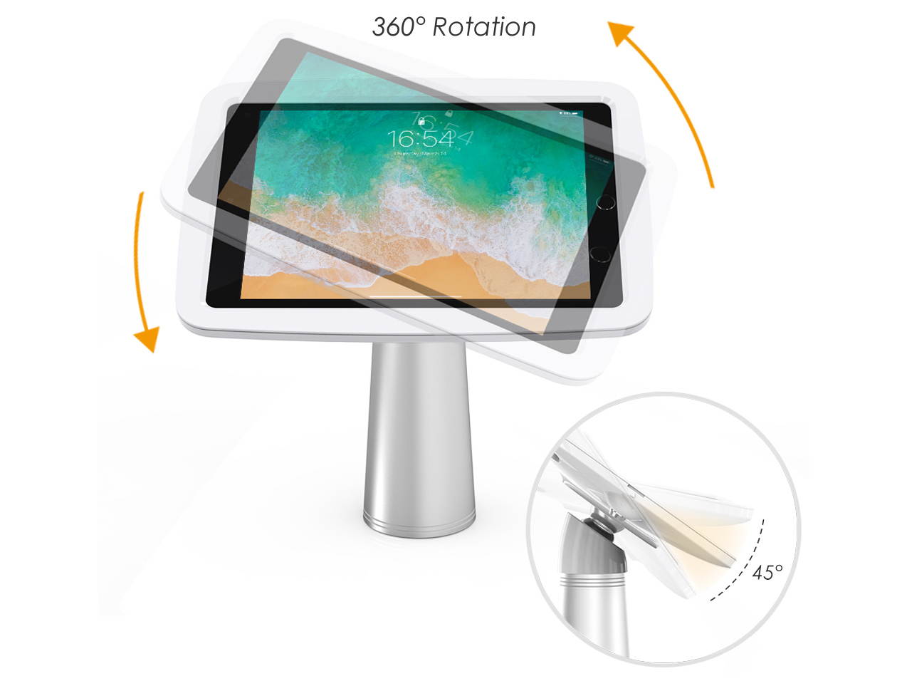 Beelta Retail Tablet Stand for 10.2 inch iPad 7th/8th Generation, Desk Mount iPad Stand, Business Locking POS iPad Stand Holder, 360 Swivel, for Office Reception, Aluminium Stand + Plastic Enclosure