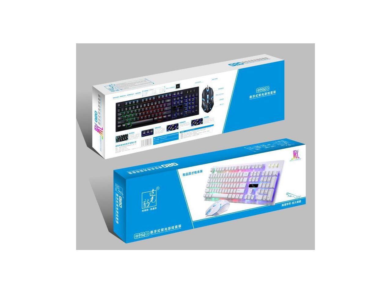 PandaTek New Mechanical Feeling Multicolor Backlit Wired Gaming Keyboard And 1600 DPI Mouse Combo - White