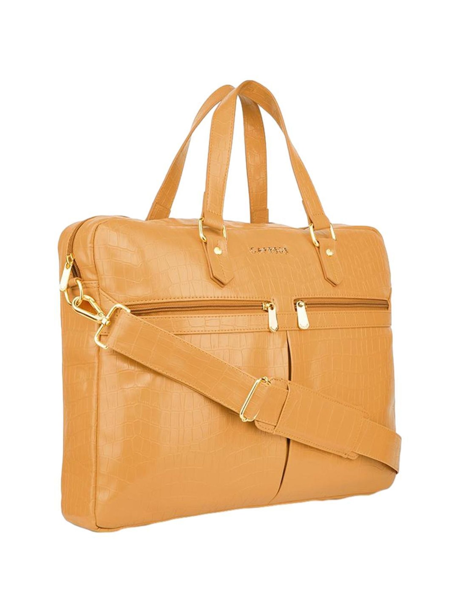 Caprese Rylee Yellow Textured Large Laptop Messenger Bag