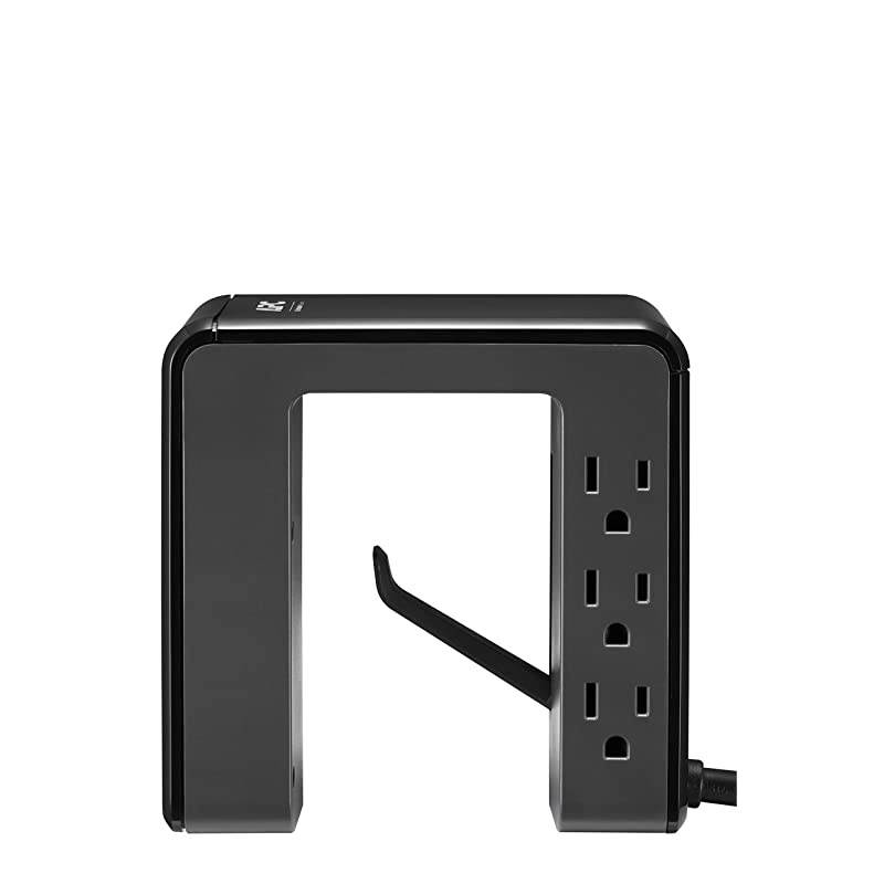 Desk Mount Power Station PE6U4 UShaped Surge Protector with USB Ports 4 Desk Clamp 6 Outlet 1080 Joules Black