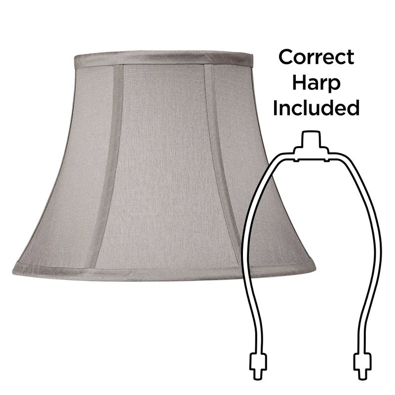 Springcrest Pewter Gray Small Bell Lamp Shade 7" Top x 12" Bottom x 9" Slant x 8.5" High (Spider) Replacement with Harp and Finial