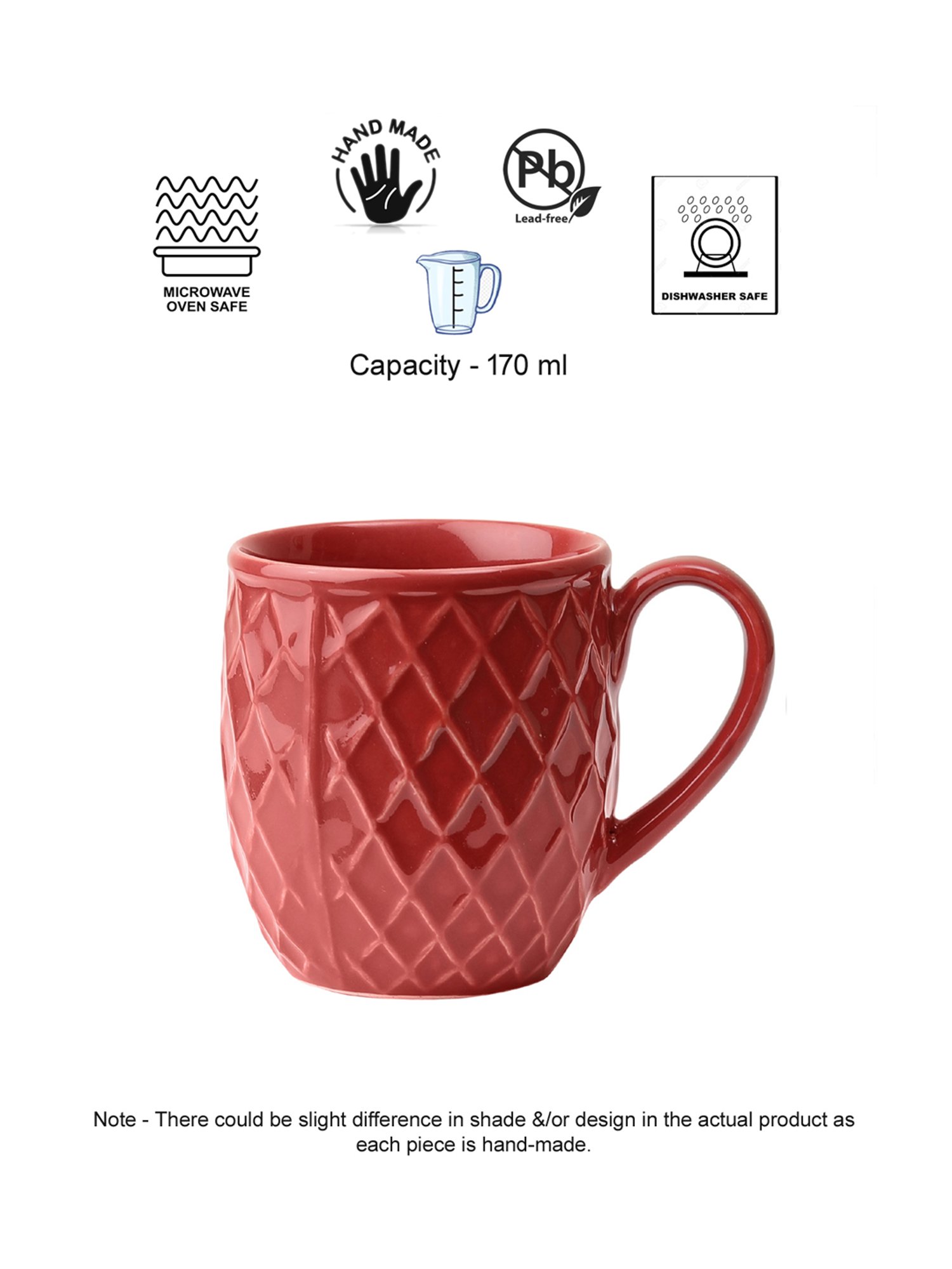 VarEesha Hand Crafted Studio Pottery Maroon Tea Cups (200 ml) - Set of 4