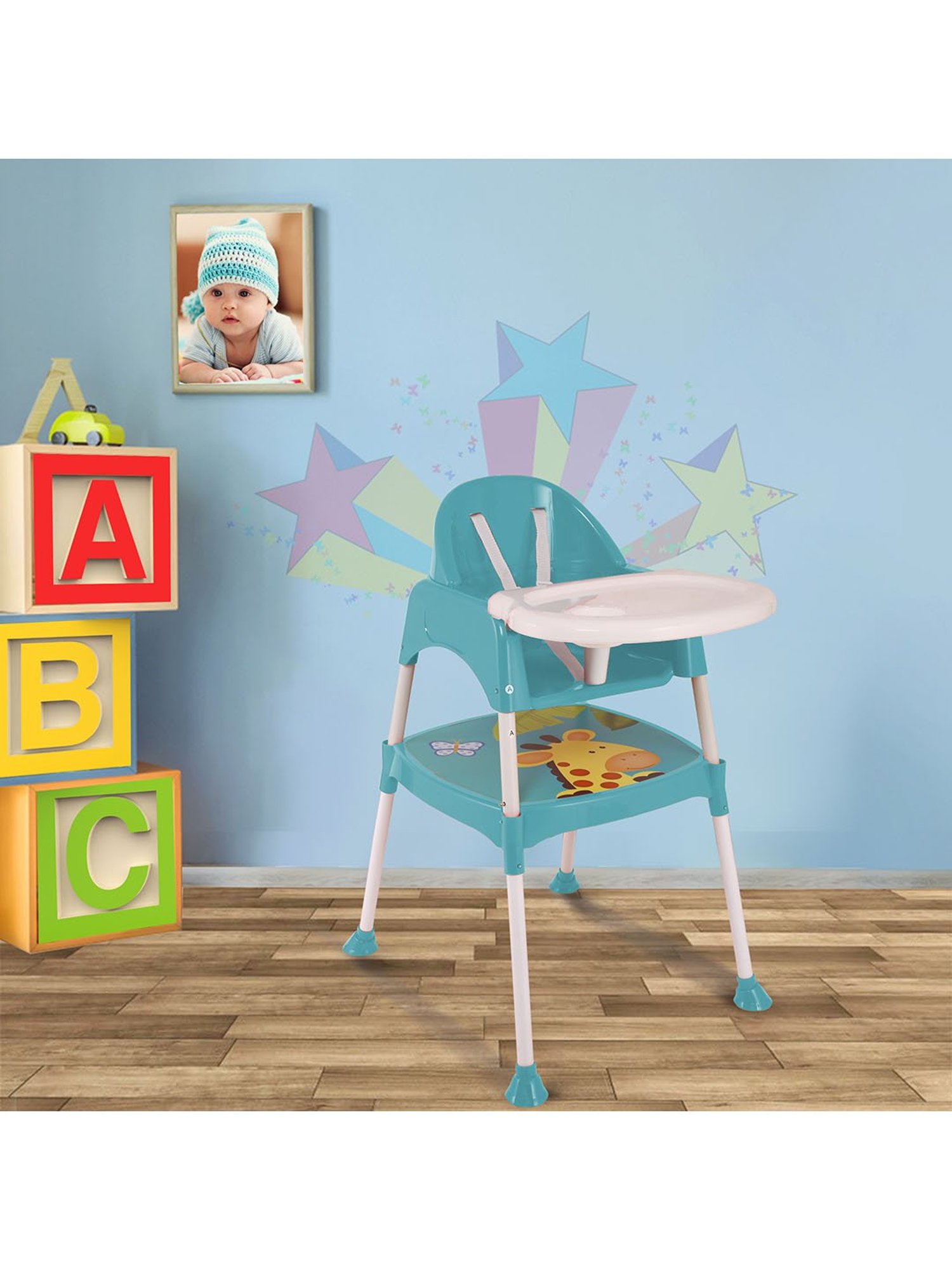 Baby Moo Giraffe Teal High Dining Chair