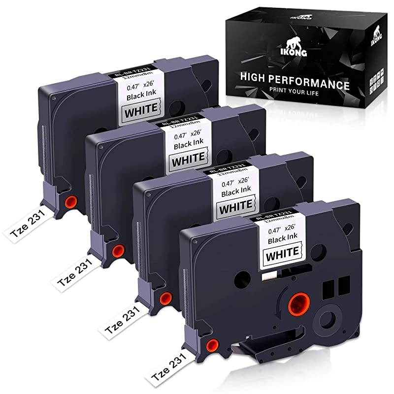 Compatible Label Tape Replacement for Brother TZe231 TZ231 Laminated PTouch Label Maker Tape for PT D210 H110 D600 PTD400AD 1280 047 x 26212mm x 8m Black on White 4Pack