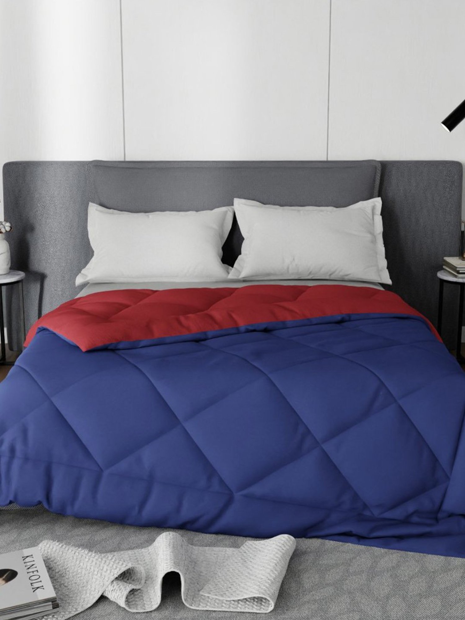 Stoa Paris Navy & Red Microfibre 200 GSM Double Reversible Comforter - Set of 1