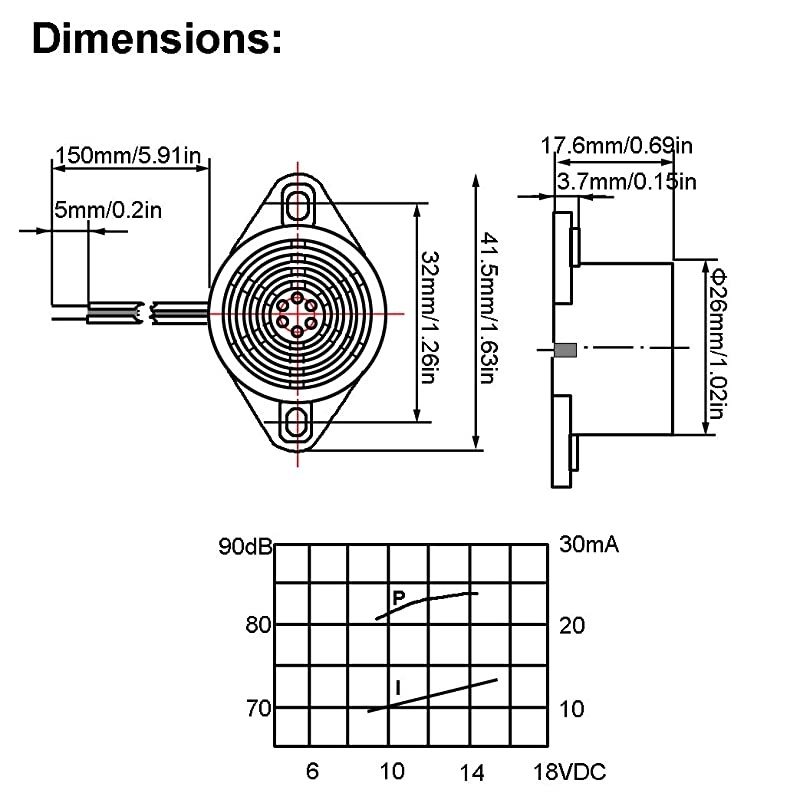 75dB Mechanical Buzzer Sounder with Leads 12VDC Continuous Beep for Access Control and Buzzin Systems Pack of 5