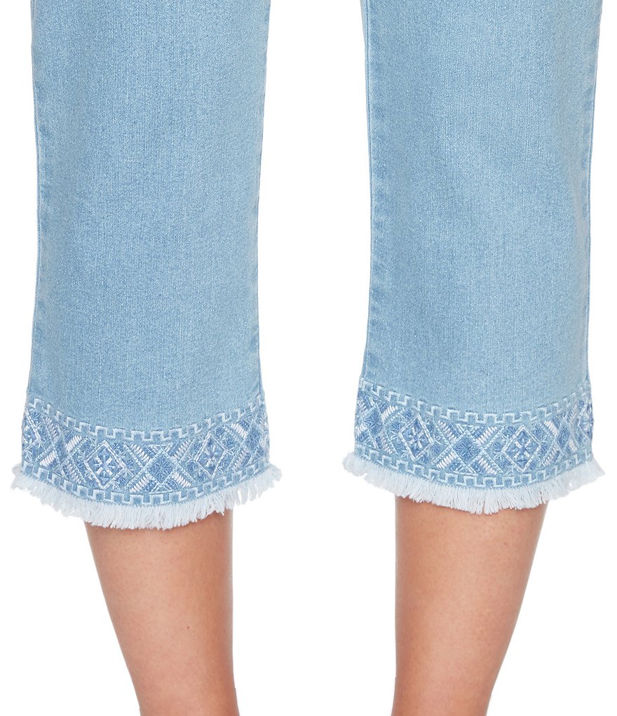 Ruby Rd. Stretch Soft Denim Embroidered Frayed Hem Capri Jeans