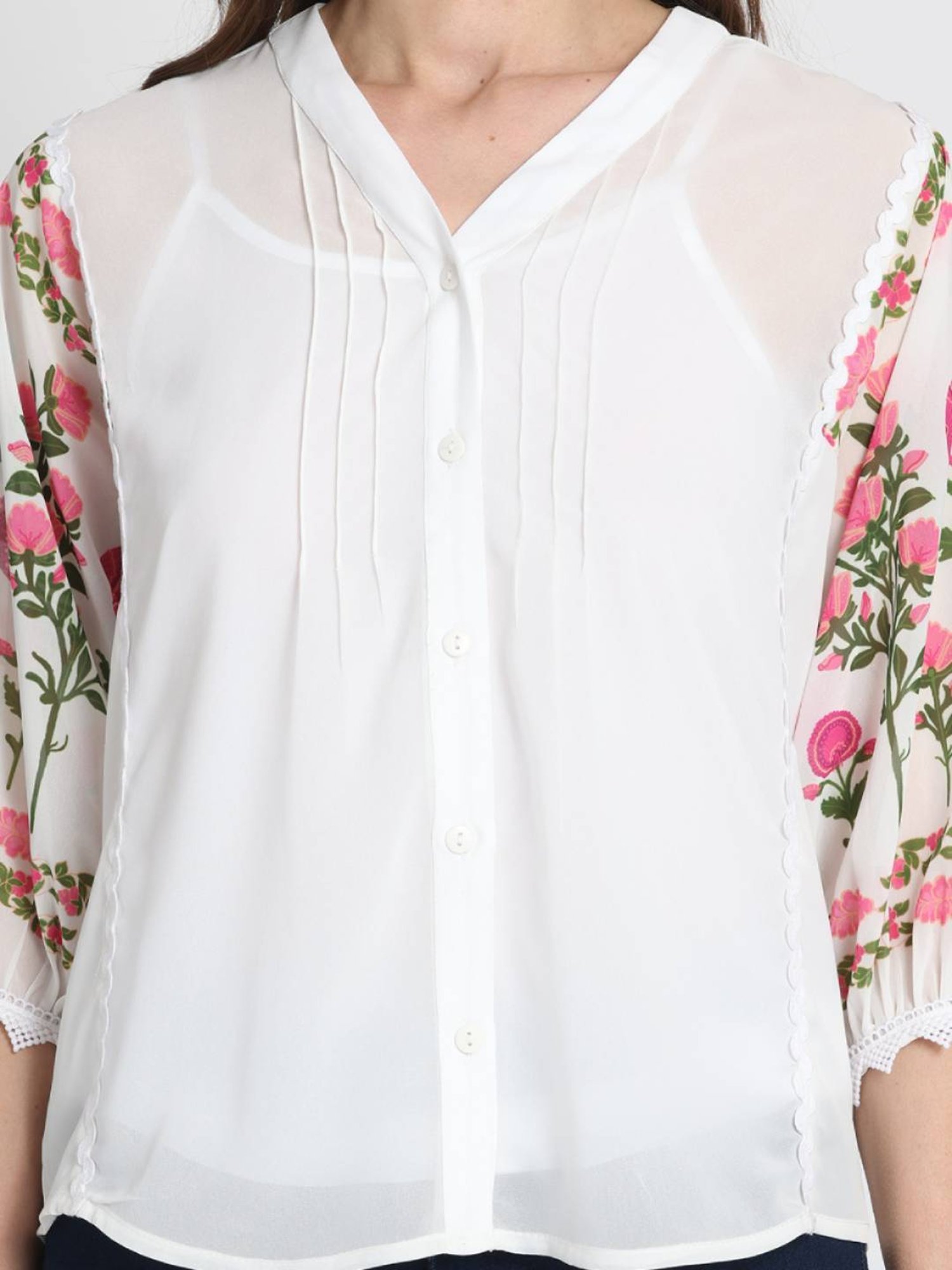 SHAYE White Floral Print Top