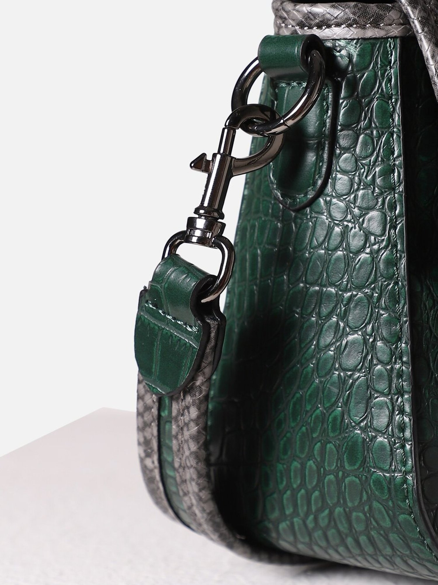 Allen Solly Green Textured Medium Shoulder Handbag