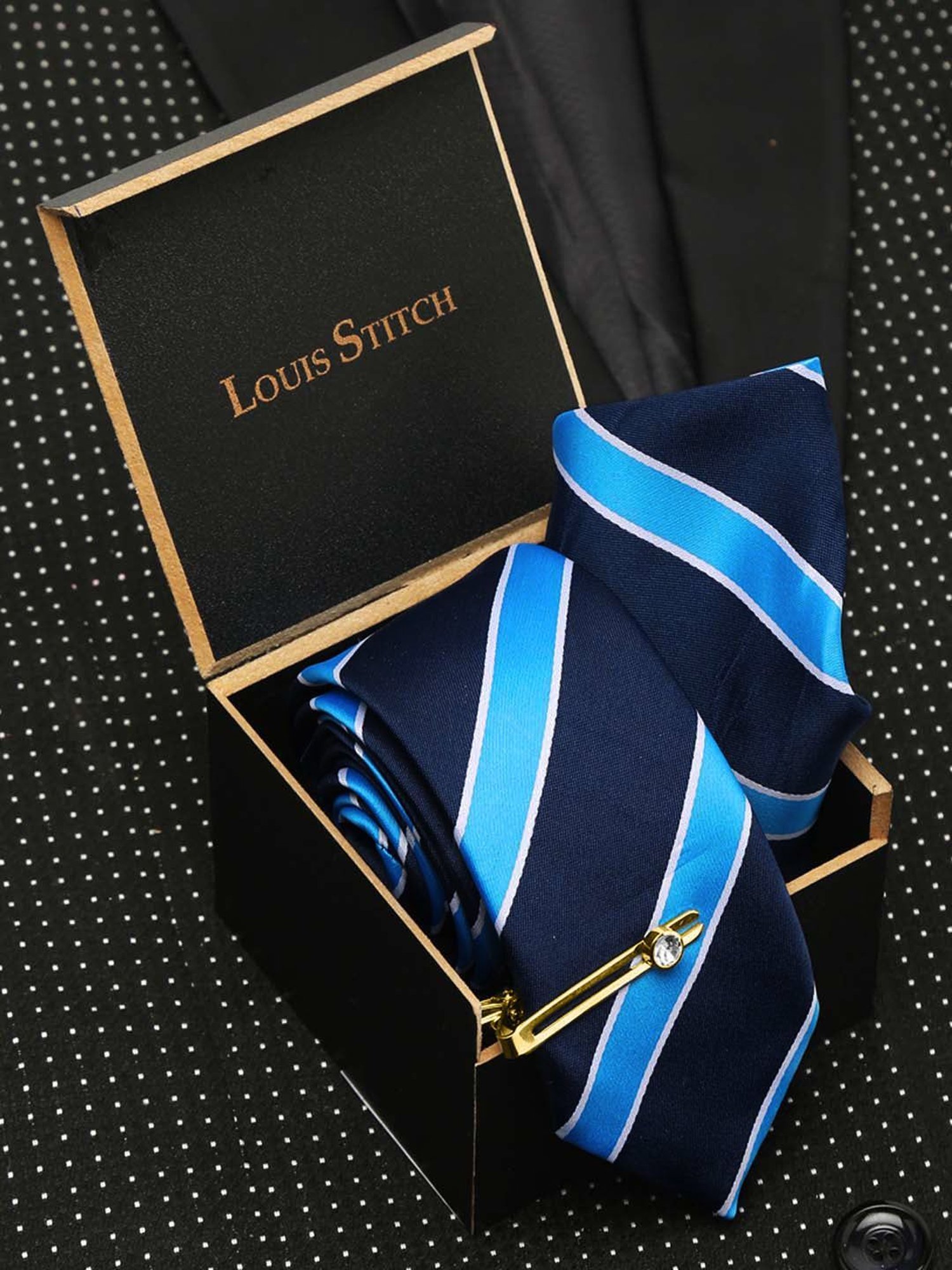 Louis Stitch Blue Striped Necktie Gift Set - Set of 3