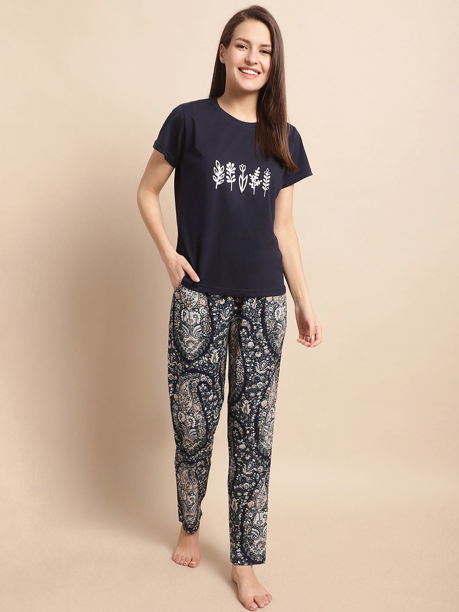 Boston Club Blue Printed Top With Pyjamas