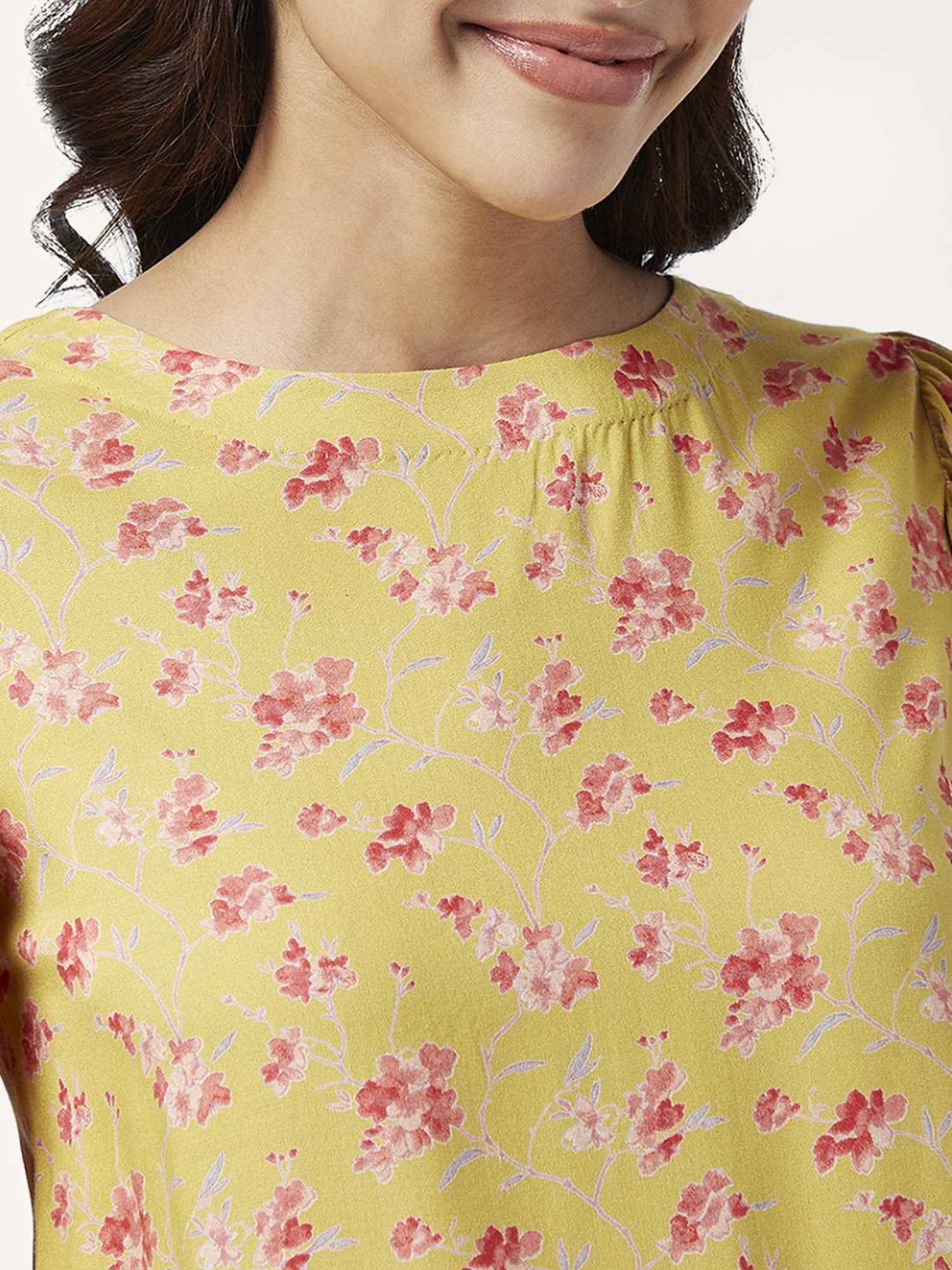 Akkriti by Pantaloons Mustard Floral Print Top