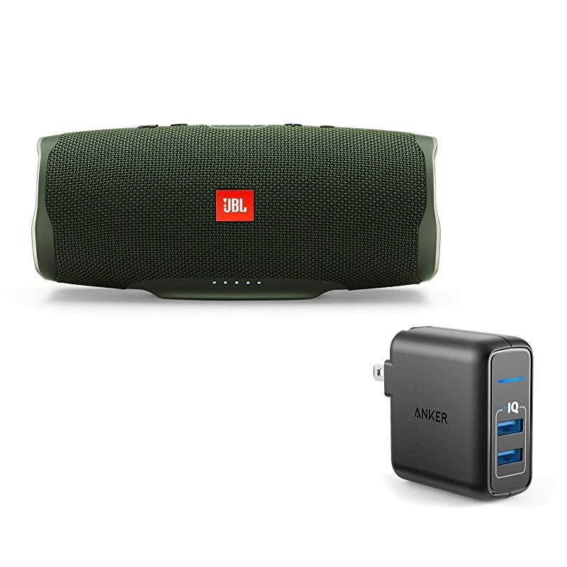 Charge 4 Portable Waterproof Wireless Bluetooth Speaker Bundle with Anker 2-Port Wall Charger - Camouflage