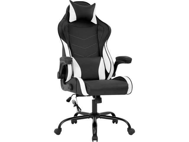 Gaming Chair Massage Office Chair PC Computer Chair with Lumbar Support Headrest Flip up Armrest Task Rolling Swivel Ergonomic Adjustable E-Sports Desk Racing Chair for Men Adults(White)