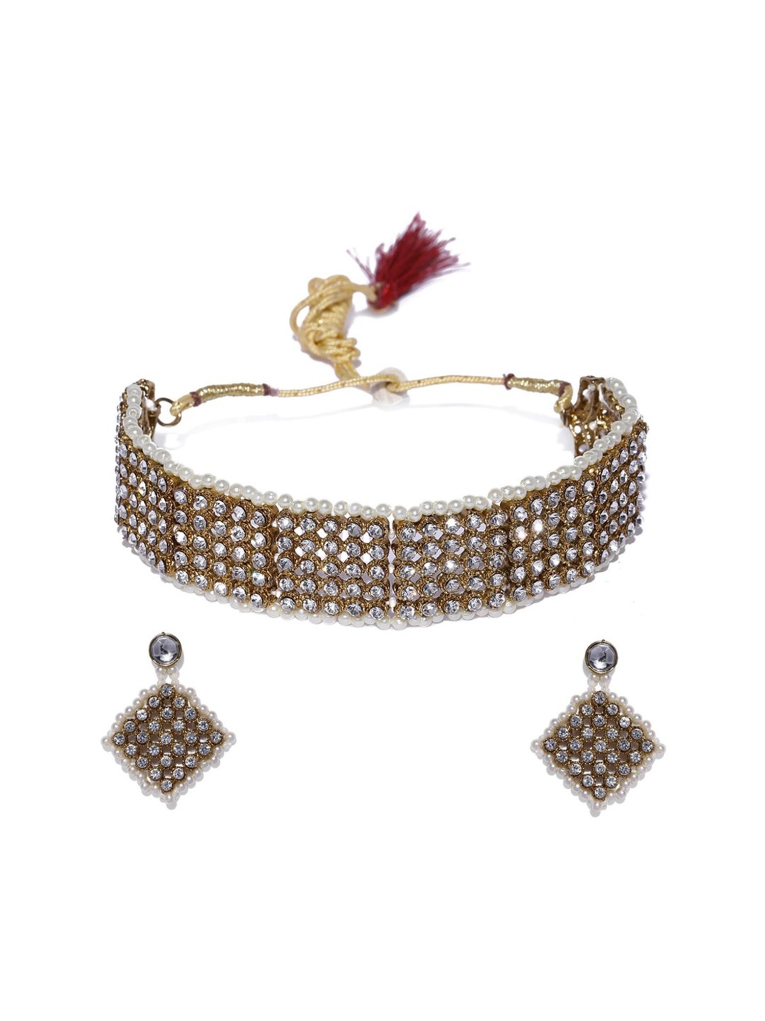 Sri Jagdamba Pearls White Alloy Classic Necklace & Earring Set