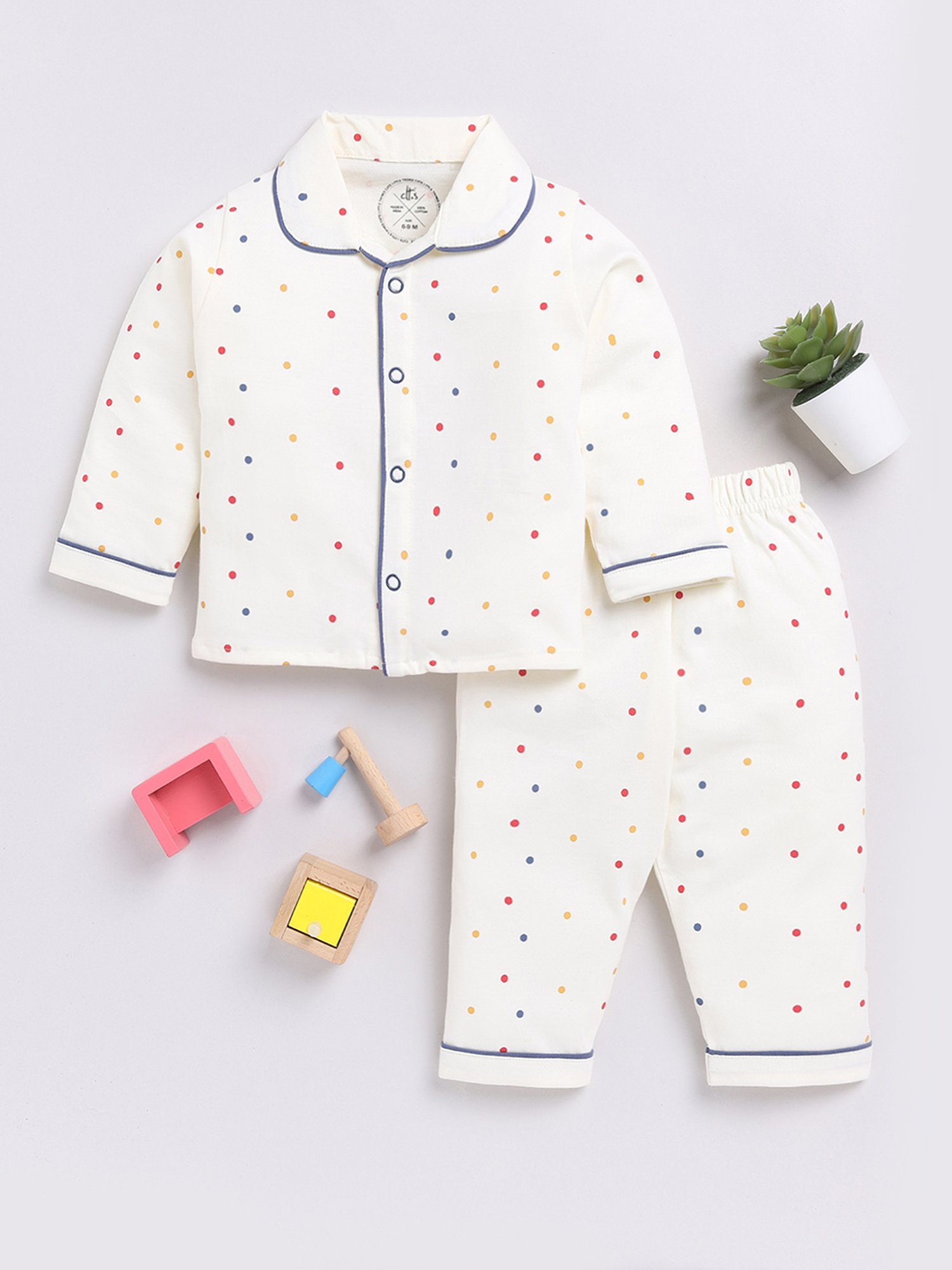 Clt.s Unisex Cream Printed Full Sleeves Shirt With Pyjamas