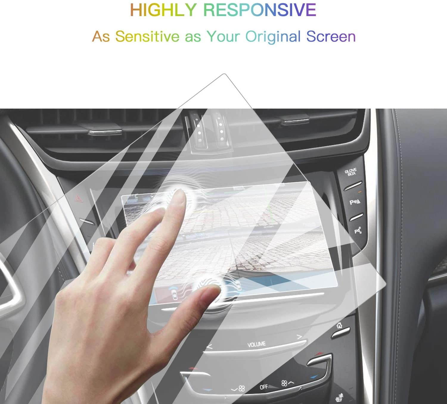 Screen Protector Foils for 2015-2019 Cadillac CTS CUE infotainment interface 8In Navigation Display Tempered Glass 9H Hardness Anti Glare & Scratch HD Clear LCD GPS Touch Screen Protective Film