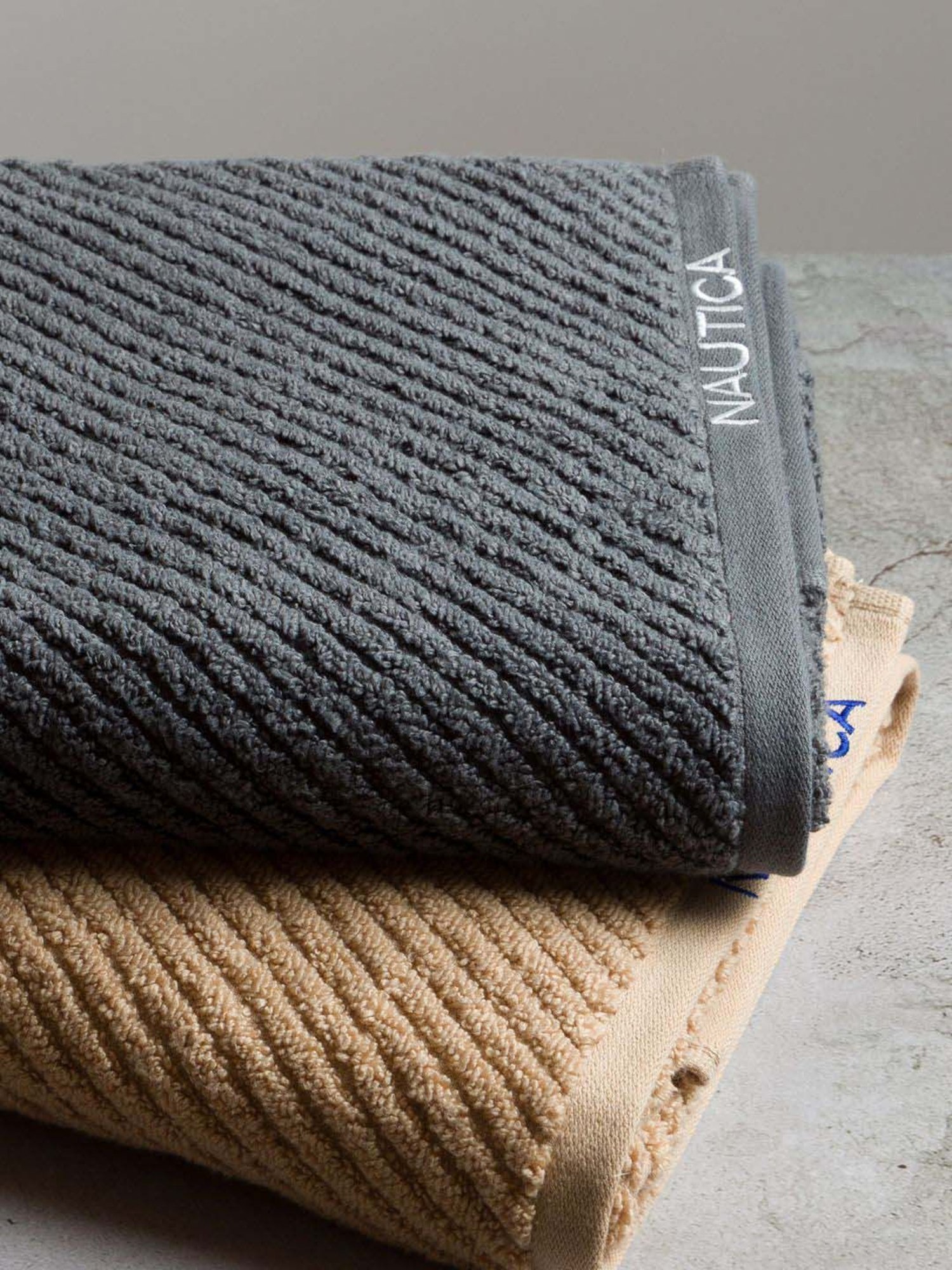 Nautica Cross View Steel Grey & Wheat Cotton 600 GSM Fluffy Zero Twist Bath Towel - Set of 2