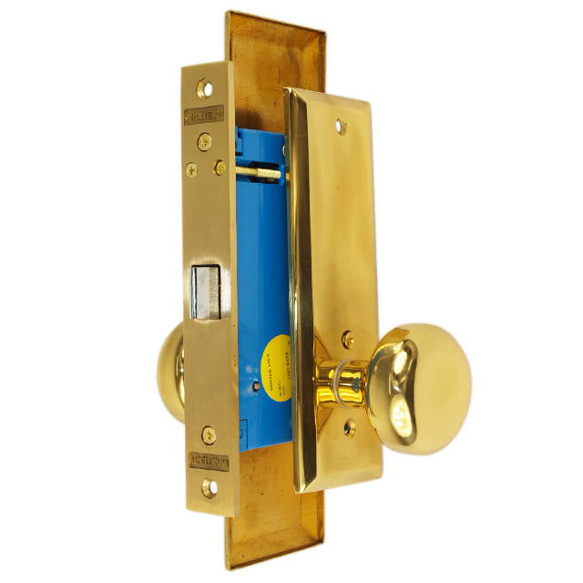 Maxtech (Like Marks 114DW) Polished Brass Left Hand Heavy Duty Mortise Lock Knob Vestibule Function Always Locked Storeroom Latch Only Lockset, Screwless Knobs Thru Bolted Lock Set