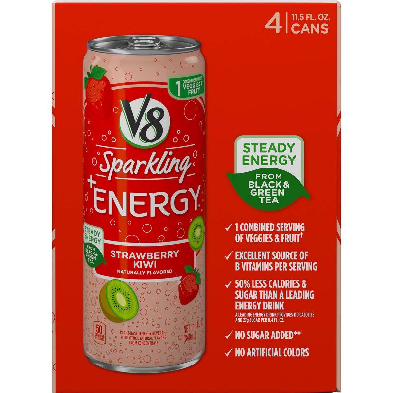 V8 Sparkling +Energy Strawberry Kiwi Juice Drink - 4pk/11.5 fl oz Cans